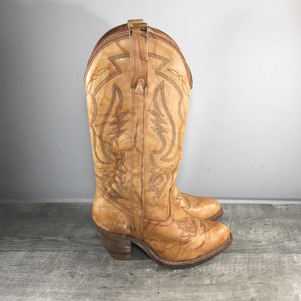 Women's Miss Capezio Western Marbled Leather Riding Stacked Heel Boots Size 7.5